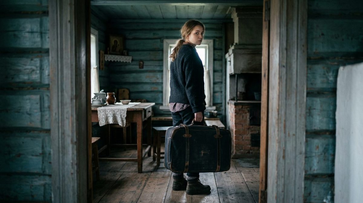 Расстроенная девушка с чемоданом уходит из старого дома, где произошел конфликт между свекровью и невесткой.