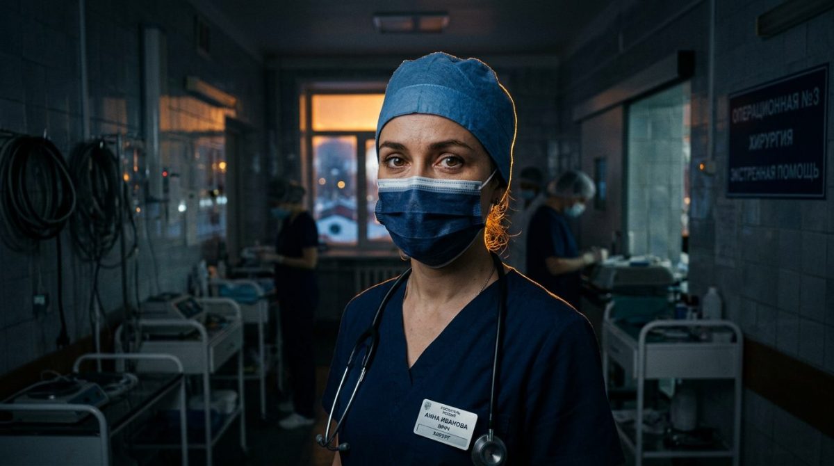 Сильная женщина в медицинской маске в полумраке больничного коридора. Пронзительная семейная драма рассказ