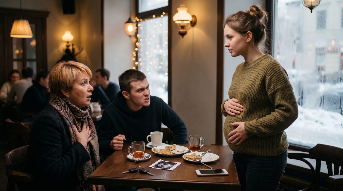 Девушка уверенно противостоит родственникам в кафе. Настоящая семейная драма из-за долгов брата.
