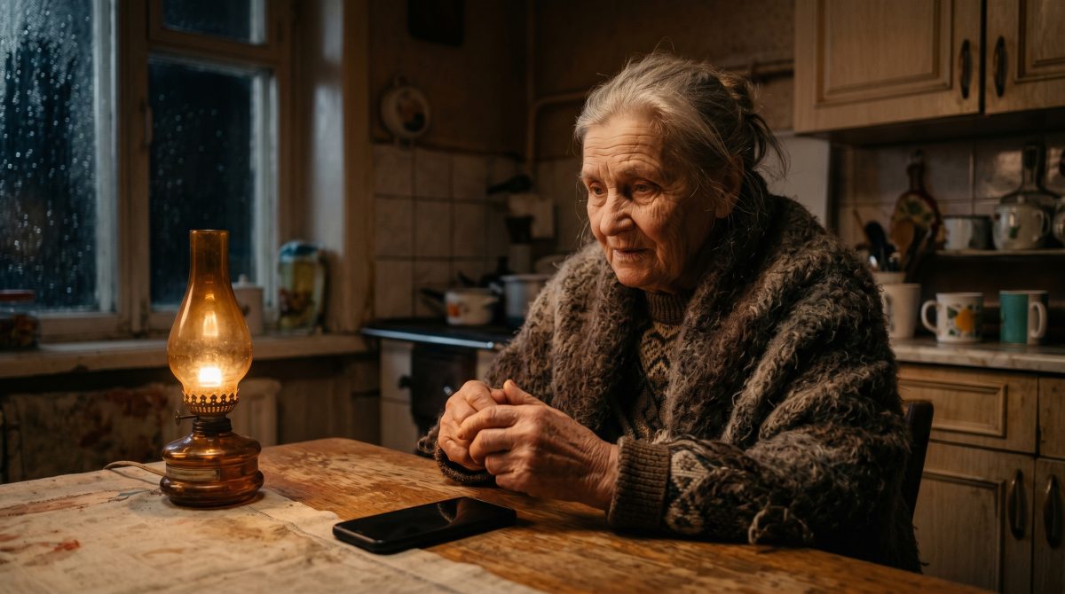 Пожилая женщина в шали грустно смотрит на телефон. Семейная драма об одиночестве стариков.