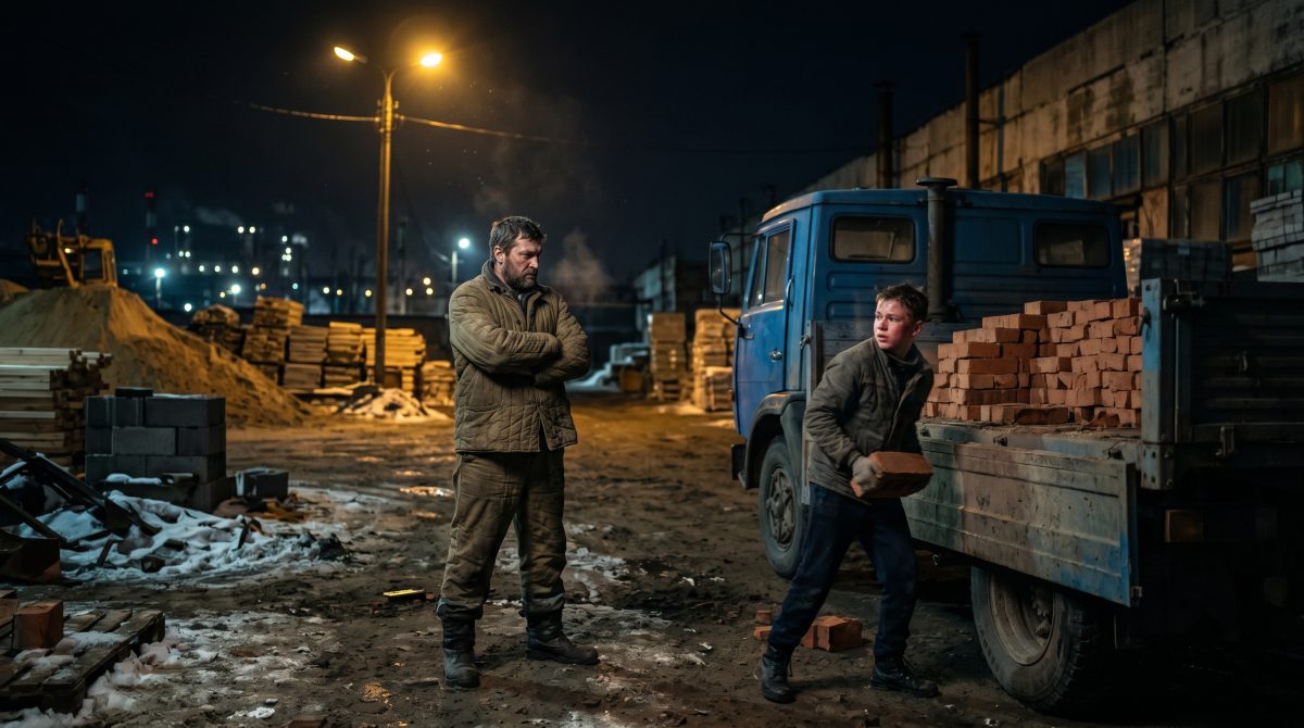 Отец заставляет сына-подростка разгружать кирпичи ночью, тяжелый семейный конфликт и суровое мужское воспитание.