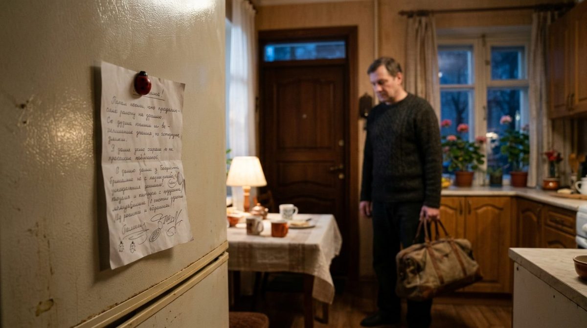 Записка на холодильнике и мужчина с сумкой у двери — семейная драма о непонятой любви.